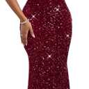 dasmzper Women Sexy Sequin Off Shoulder Ruffle Short Sleeve Bodycon Mermaid Party Formal Evening Maxi Dress (XX-Large, Wine Red)