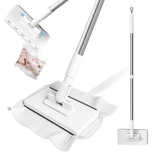 KZKR Mini Wet and Dry Sweeper Mop, No-Touch Disposable Small Mop, Easy Mopping Flat Dust Mop for Small Spaces, 1 Second Installation (Grey,white)