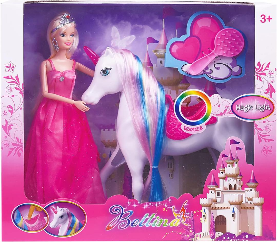 BETTINA Magic Light Unicorn & Princess Doll, Unicorn Toys for Girls 3+, Unicorn Gifts for Christmas Birthday for Kids Aged 3 4 5 6 7 8