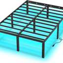 Full Size Bed Frame with LED Lights 14 Inch Platform Bed Frame Full with Charging Station Black Metal Mattress Foundation no Box Spring Needed Led Bed with Storage Space (14 Inch, Full)