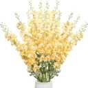 Thiccywoov 12 Pcs Delphinium Artificial Flowers, 33.5'' Long Stem Lifelike Faux Silk Flower Fake Look Real Bouquet for Tall Vase DIY Wedding Party Home Kitchen Arrangement Decor(Gradient Yellow)
