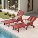 Carauci Lounge Chair Outdoor, HDPE Chaise Lounge with Wheels, 5-Position Adjustable Backrest & 2 Cup Holders Patio Lounge Chair, All-Weather Pool Sun Lounger for Poolside, Backyard, Red