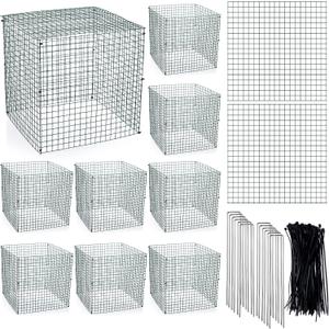 Zubebe 10 Pack Small Wire Plant Protectors Square Plant Protectors from Animals Mesh Cage Chicken Wire Cloche for Shrubs with Ground Stakes and Nylon Ties(Thickness 1mm,Dark Green)
