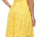 Atnlewhi Womens Spaghetti Strap V Neck Sleeveless A Line Lace Dresses for Evening Cocktail Formal Wedding Guest (Yellow, L)
