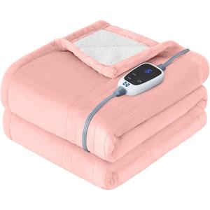 Sealy Heated Throw Blanket, Flannel & Sherpa Electric Throw with 6 Heat Setting & 210 Hours Auto Shut Off, Fast Heating & Machine Washable, 50x60 Inch, Pink