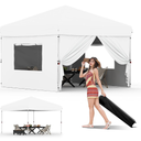 10X10 Pop Up Canopy Tent with 4 Sidewalls, Heavy Duty Commercial Instant Shelter, One-Person Quick Setup Outdoor Party Tent, Water-Resistant & Portable for Outdoor Events, Camping, White