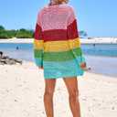 Prinbara Crochet Cover Up for Women Swimsuit Summer Bathing Suit 2025 Swim Hollow Out Bikini Swimwear Mesh Knit Beach Dress Rainbow Stripe Small