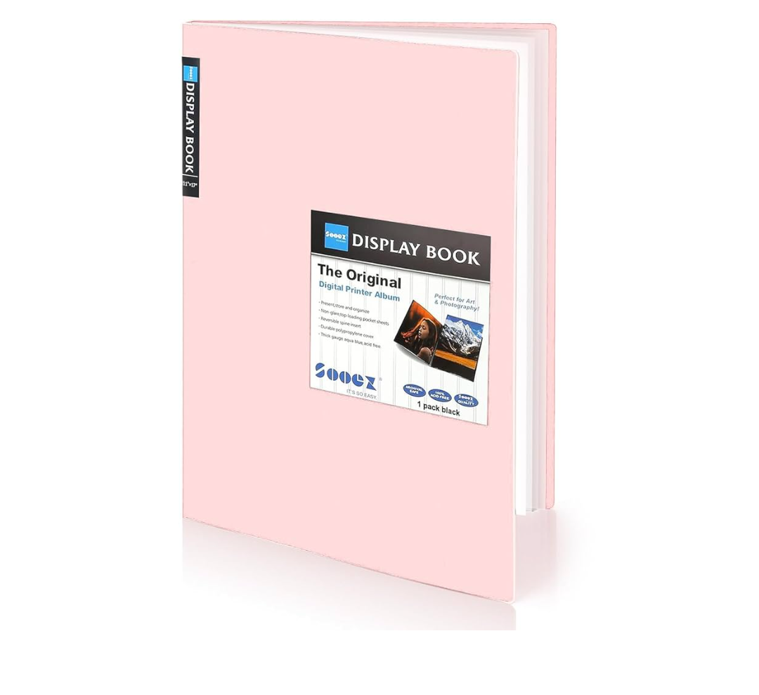Sooez Art Portfolios 11"x17", Large Portfolio Folder with 30 Pockets & Black Inner Sheets, Display 60 Pages, 11 x 17 Presentation Book for Artwork Storage, Binder with Plastic Sleeves for Artist, Pink
