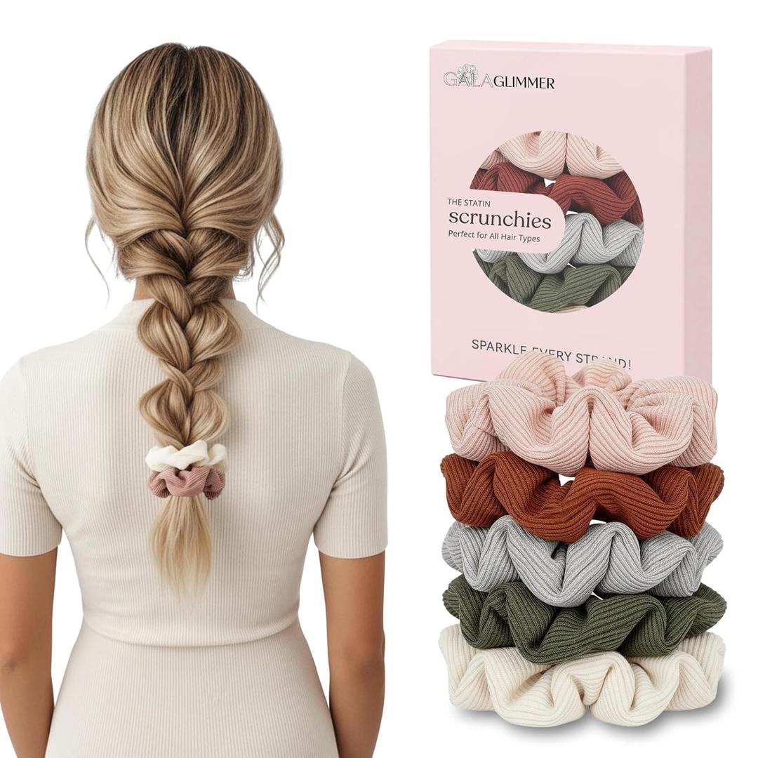 Scrunchies Cotton Hair Scrunchies for Women No Crease Hair Ties Thick Curly Hair Ideal for Workouts Sports Everyday Wear - Multicolor (Red/Pink/Grey/Green/White)