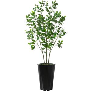Artificial Ficus Tree 5FT - Faux Plant with Black Diamond Planter - Tall Fake Tropical Ficus Floor Plant Potted - Artificial Silk Tree for Home Office Living Room Decor Indoor (Black)