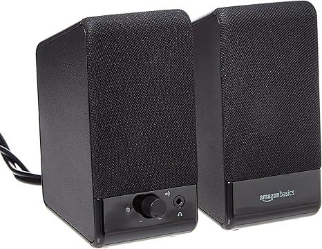 Basics USBPowered Computer Speakers with Volume Control for Desktop or Laptop PC, Compact Size, Headphone Jack, Portable, PlugNPlay, Black