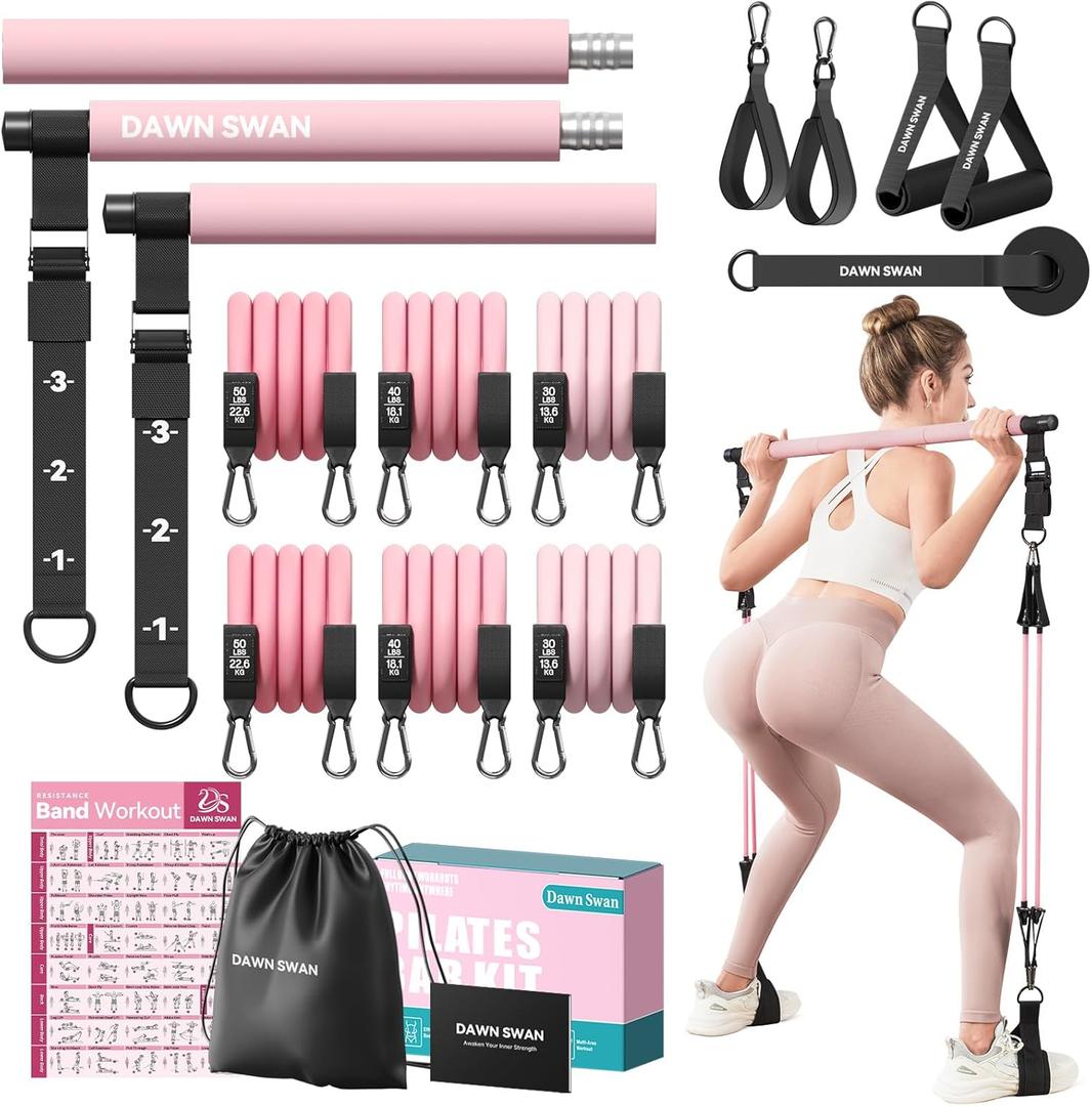 Pilates Bar Kit with Resistance Bands – Adjustable Home Gym Workout Equipment for Women & Men – Portable Pilates Equipment for Squats, Yoga & Full Body Toning