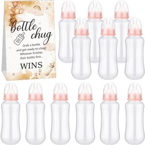 TrelaCo Cool Baby Shower Games Sets 12 Pcs Bottles with 1 Bottle Chug Sign for Gender Reveal Baby Shower Party Favors Decoration Games(Bear,Brown)