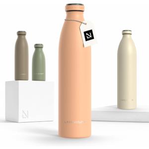 LARS NYSM Stainless Steel Insulated Water Bottle 12oz 17oz 25oz 34oz 51oz | Insulated Thermo Flask for Hot and Cold Beverages | Leakproof Drinking Bottle (Creamy Peach, 33.9oz) (33.8 Ounces)