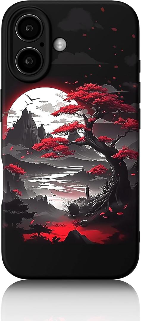 for iPhone 16 Case Anime Compatible with Magsafe, Silicone Black Cute Japanese Anime Design Magnetic Shock Proof Heavy-Duty Protection Phone Case for Men Boys Women Girls