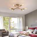 MEIXISUE Gold Modern Sputnik Chandelier Ceiling Light Fixtures,6-Lights Industrial Metal Semi Flush Mount Ceiling Light for Bedroom Dining Room Living Room Kitchen Hallway UL Listed