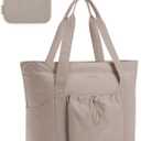 BAGSMART Tote Bag for Women, Tote Shoulder Bag with Laptop Compartment and Zipper Handbag for Travel, Work (One Size, Foldable-grayish Brown)