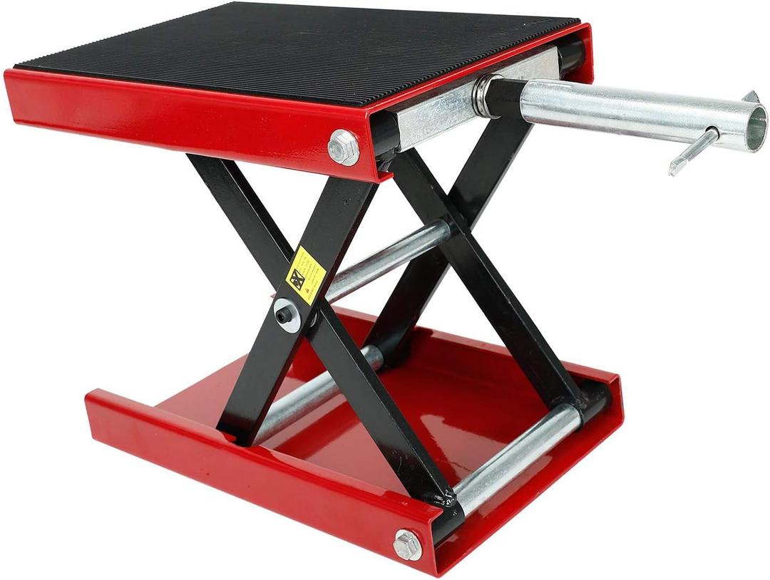 LucaSng Motorcycle Wide Deck Scissor Lift Jack Dilated Center Hoist Stand-1100 LB, Capacity Bikes ATVs,Motorcycle Dirt Bike Scooter Crank Stand Red