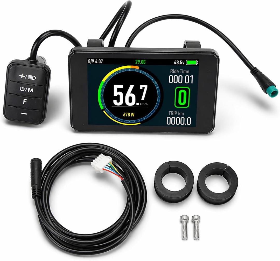 Electric Bike LCD Display, Universal 24V 36V 48V 52V 60V 72V 5Pins Waterproof Connector ABS Speedometer Compatible Multi Protocol for E Bike Conversion and Cycling Enthusiasts