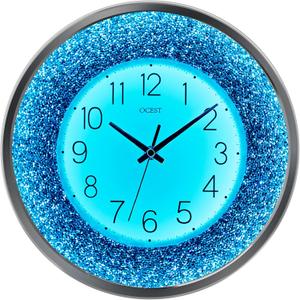 OCEST 12 Inch Wall Clocks Crushed Diamond Night Light, Silent LED Sparkle Glow in The Dark Decorative Large Display Clock for Bedroom, Living Room, Kitchen - Blue
