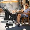 Smug 3 Wheels Pet Stroller, Dog and Cat Strollers, Storage Basket and Cup Holder, Breathable Mesh, Lightweight Travel Carrier, Waterproof and Foldable for Small Pets Outdoor Walk, Black