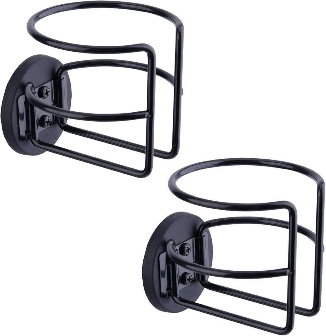 Magnetic Cup Holder with 2 Screws Mount, Full Covered Bus Tractor Cup Holder, Magnet Drink Holder for Bottle, Black Pack of 2