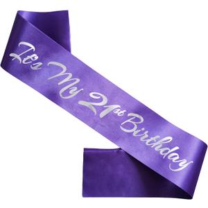 It's My 21st Birthday Sash, Purple Silver Birthday Sash for 21st Bday Party Supplies, Gifts for Girls Bday Party Favors