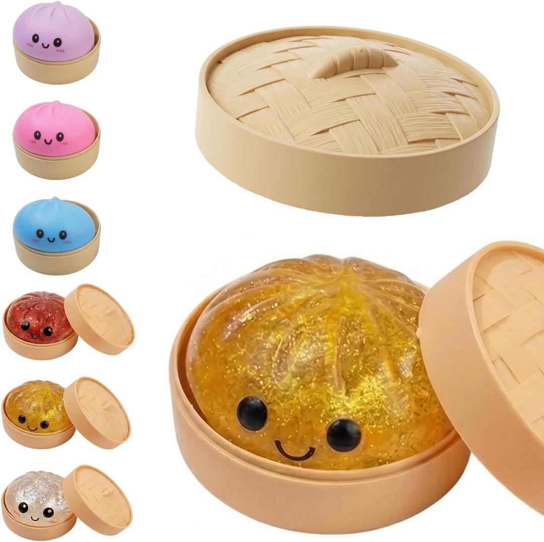 Dumpling Squishy, Dumpling Squishy Mystery Box, Glitter Dumplings Mystery Box, Colorful Dumplings Stress Balls Fidget Sensory Toy, Easter Basket Stuffers Party Favors (Glitter Gold)