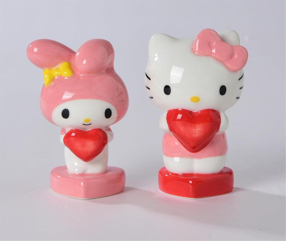 Hello Kitty and My Melody Heart Salt and Pepper Set, 4.25" L x 2" W x 3.25" H Created by Blue Sky Clayworks