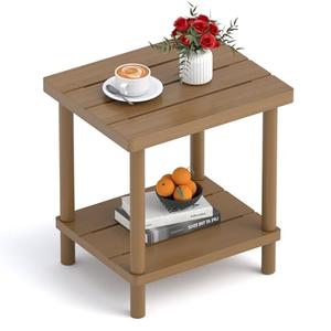 LEJANEOYE Outdoor Side Table, 2-Tier Small Outdoor Table for Patio, Adirondack Side Tables for Outside or Indoor, Bamboo End Table for Pool, Porch, Weather Resistant Easy Maintenance,Brown