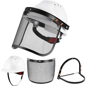 3 Pcs Safety Face Mask Shield Set for Forestryw Clude White Full Bim Hard Hat Helmet Cutting Chainsaw Face Shield Hard Hat Adapter for Construction Protective Equipment