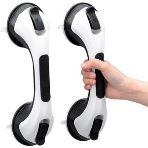 TAILI Shower Handles for Elderly Suction, 2 Pack 12 Inch Shower Grab Bars for Seniors, Grab Bars for Bathtubs and Showers, No Drilling Removable Safety Shower Grip, Black, G9