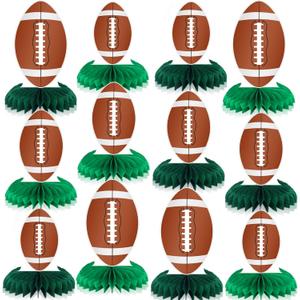 12 Pcs Football Honeycomb Centerpieces Sports Party Decor Football Honeycomb Centerpieces Table Toppers Rugby Ball Table Decoration for Football Party Favor Sport Birthday Party Supplies
