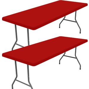Moosfor Spandex 6 Foot Rectangle Table Cloth 2 Pack, Elastic Fitted Tablecloths for Picnic, Stretch Washable Patio Table Cover for Outdoor, Camping, Banquet and Parties (Red, 30"x72")