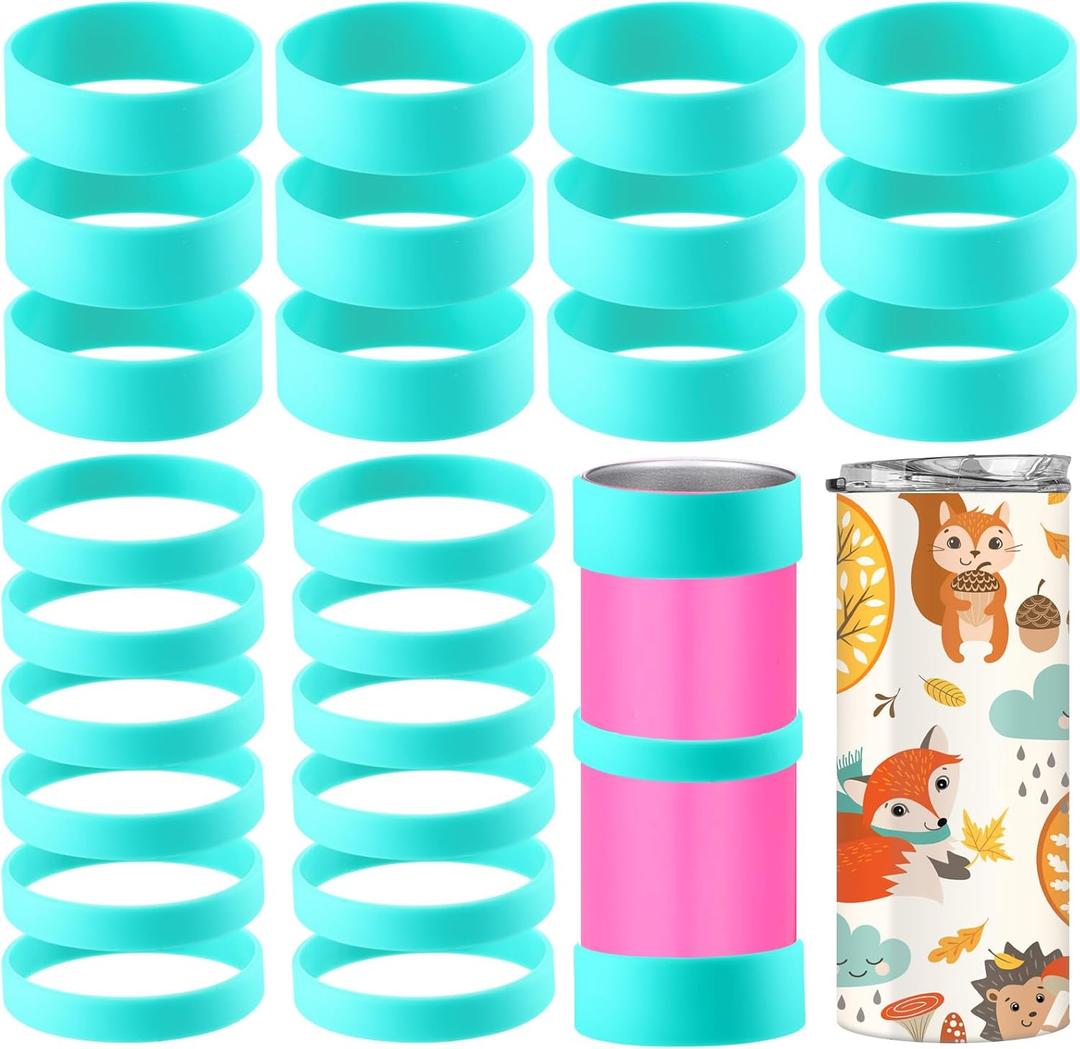 Yoande 24 Pcs Silicone Bands for Sublimation Cups Silicone Bands 2 Size Elastic Heat Resistant Thick Ring Rubber Bands Holder Tumbler Printing Band for Wrapping Cup Prevent Ghosting DIY Craft (Blue)