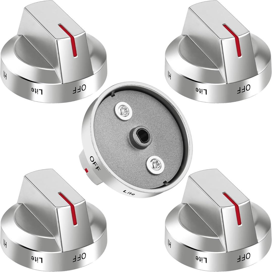 AMI PARTS DG94-03500A/Z for Samsung Stove Knob Replacement (5PCK) and DG94-04167 DG94-03500U Gas Stove Knobs-Models NX60T8111SS NX60T8311SS NX60T8711SS for Samsung Oven Burner Top Stove knobs (Silvery)