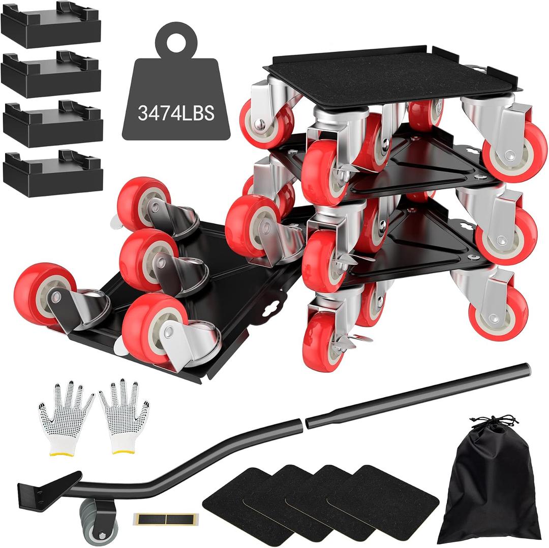 MYUEA Furniture Dolly,Furniture Movers with 5 Wheels,Carbon Steel Panel Heavy Duty Dolly,Maximum Load 3474LBS,Furniture Lifter with 5 360 Rotatable Rubber Universal Wheels(Black,6.89x6.9 in)
