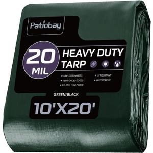 Tarp 10x20 Feet, 20 Mil Large Waterproof Tarps Heavy Duty with Brass Grommets, Thick Plastic Tarp, UV Resistant Tear&Fade Resistant, Reinforced Edges for Outdoor Pool Car Camp Tent