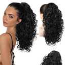 Flufymooz 100 Pure Protein Ponytail Extension, 18 Inch Curly Claw Clip Ponytail Hair Extensions Natural Soft pony tail hairpiece for women-Natural Black