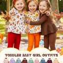 Toddler Baby Girl Clothes Fall/Winter Girls Outfits Ruffle Long Sleeve Tops Floral Flared Pants Girls' Clothing Sets (2-3T, Thanksgiving Day Yellow)