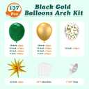137Pcs Green and Gold Balloons Garland Arch Kit with Stars - 5 10 12 18 inch Dark Green Gold Confetti Latex Balloons for Birthday Baby Shower Emerald Green Jungle Party Decorations