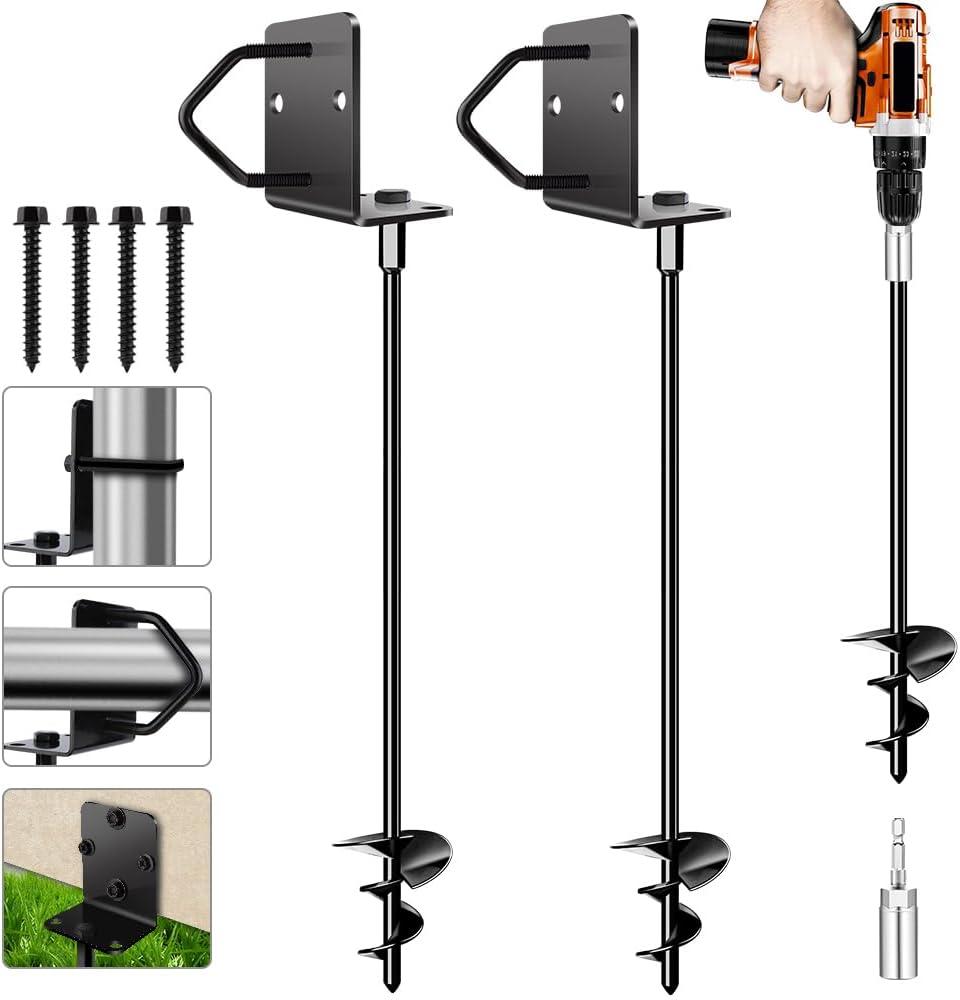 Ground Anchors Screw in 27" Set of 2 Trampoline Stakes Heavy Duty Mobile Home Shed Anchors - Storage Shed Anchor Kit - Playset Swing Anchors - Stakes for Fence,Carport,Garden (Black, 2 x 27in)