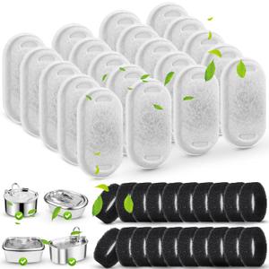 SORON Cat Water Fountain Filters for 67oz/2L and 108/3.2L Stainless Steel Pet Fountain Replacement Filters, 20 Dog Water Bowl Dispenser Filter Replacement with 20 Sponges, Easy to Install and Clean