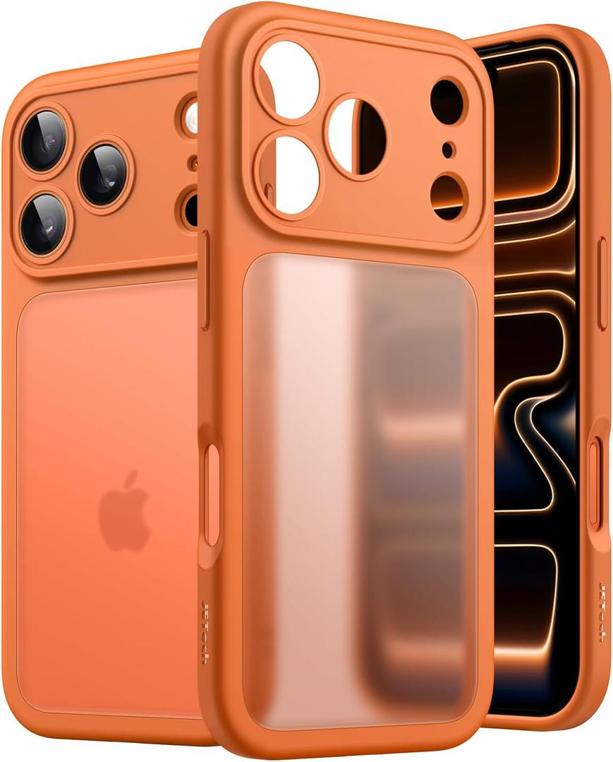 JETech Matte Case for iPhone 17 Pro 6.3-Inch, Shockproof Military Grade Drop Protection, Full Camera Lens Protection, Frosted Translucent Back Minimalist Phone Cover (Orange)
