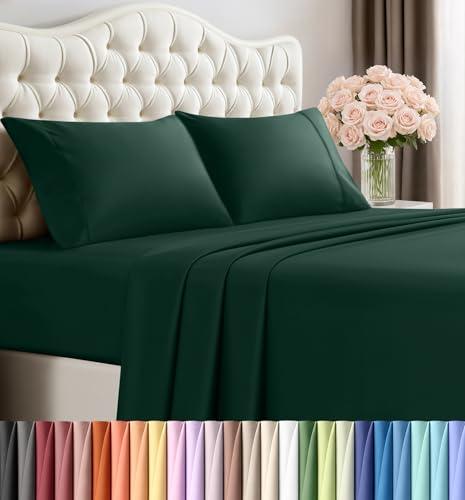 Bedding Oversized Queen Size Sheet Set – 3 Piece Bed Sheets, Soft and Breathable Microfiber, Includes 1 Fitted Sheet, 1 Flat Sheet and 2 Pillowcases – Oeko-Tex - (Emerald Green)