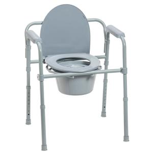 Drive Medical 11148-1 Folding Steel Bedside Commode Chair, Portable Toilet, Supports Individuals Weighing Up To 350 Lbs, with 7.5 Qt. Bucket and 13.5 Inch Seat, Grey