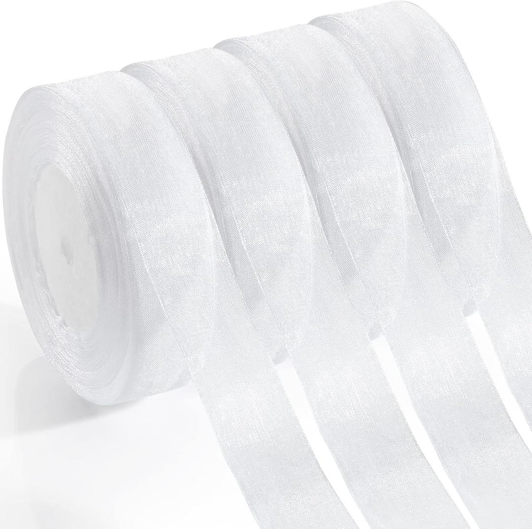Ysleen 200 Yards 1 Inch White Sheer Organza Ribbon Chiffon Tulle Ribbon Organza Satin Craft Decor for Gift Wrapping Wedding Flower Bouquets DIY Craft Bridal Shower Invitation Party Decorations