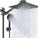 Shower Head Combo,10 Inch High Pressure Rain Shower Head with 11 Inch Adjustable Extension Arm and 5 Settings Handheld Powerful Shower Spray Against Low Pressure Water - Matte Black