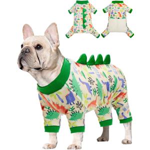 CuteBone Dinosaur Costume Dog Pajamas, Stretchy Spandex Crystal Velvet Sleepwear Coat for Small Dogs, Soft & Warm Pet Outfit Clothes for Cold Weather, Cozy Pullover Design COSP15, XL
