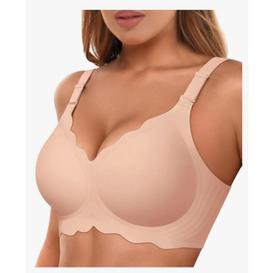 Bras for Women No Underwire Wireless Bras with Support & Lift Seamless Scalloped Full Coverage T-shirt Bra Pink, Size L